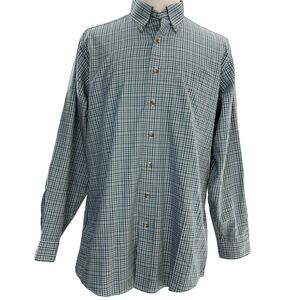 Green Blue Plaid Long Sleeve Button Down Shirt Cotton Men's Large Tall L.L. Bean